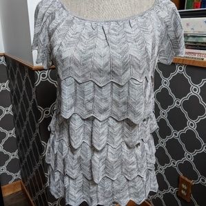Silver, tiered top, flutter sleeves